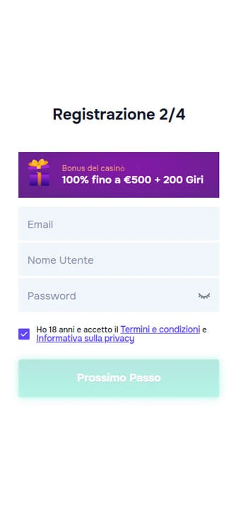 Processo di registrazione di SG Casinò su smartphone